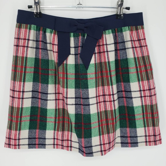Vineyard Vines Tartan Plaid Bow Mini Skirt 6 Wool Blend Bow Accent Green Red NWT - Picture 1 of 10